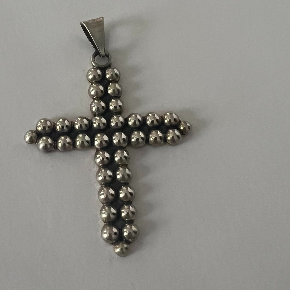 Retro Beaded Sterling Silver Cross Pendant from House of Bangles made in Mexico